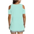 thumbnail image 6 of Hfnxid Shirt for Womens Cold Shoulder V Neck Tops Lightweight Comfy Short Sleeve Shirt Summer Solid Color Tunic Basic Tees Sky Blue S, 6 of 8