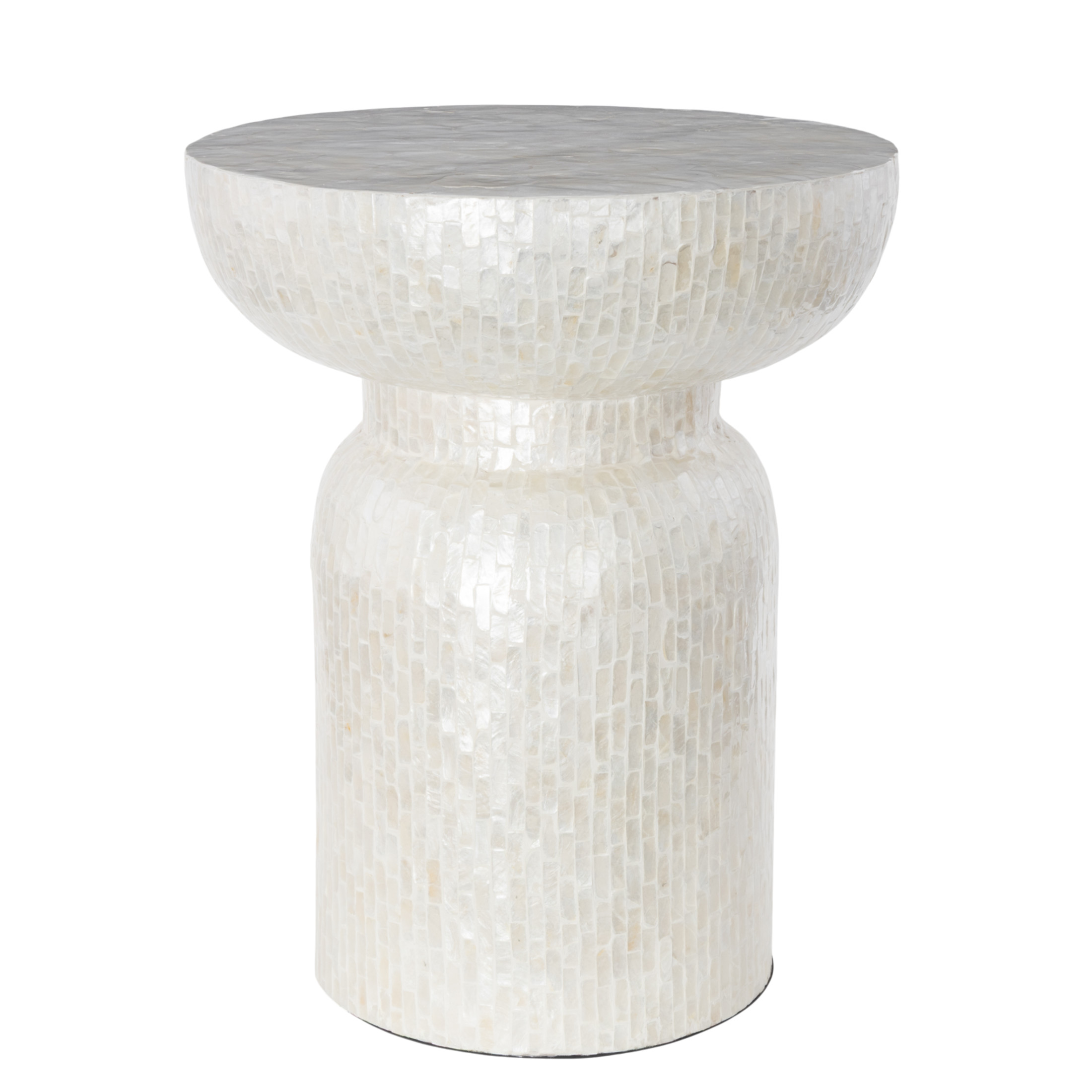 DecMode 18" x 22" Cream Capiz Shell Handmade Pedestal Mosaic Inlay Accent Table, 1-Piece