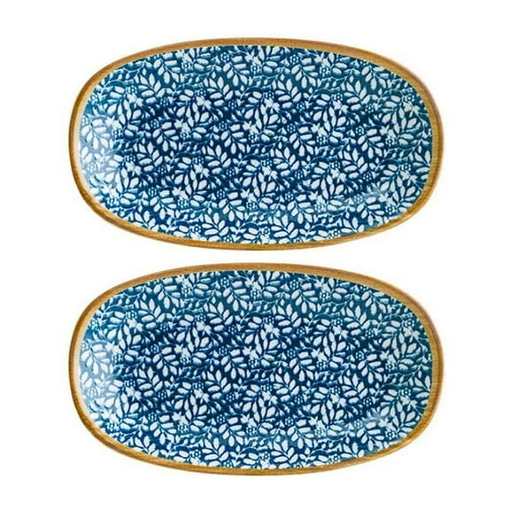 Calif 6" x 3.5" x h:0.75" Oval Decorated Porcelain Platter (Set of 2)