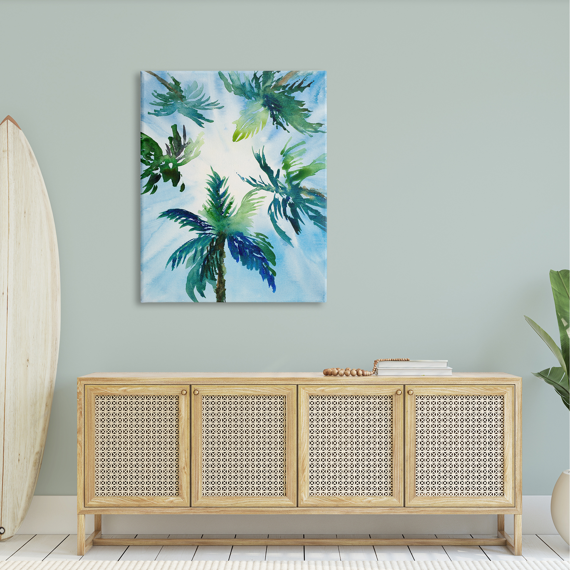 Stupell Industries Tropical Pine Tree Leaves Overhead Sunny Blue Sky Canvas Wall Art, 36 x 48, Design by Lanie Loreth