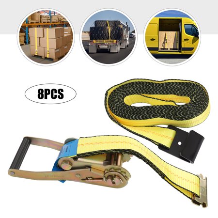 Miumaeov 2" X 27ft Ratchet Straps 8 Pcs Ratchet Lashing Straps with Flat Hooks Flatbed Truck Trailer Tie Down Heavy Duty Ratchet Straps for Cargo Vans Breaking Strength 11000lbs