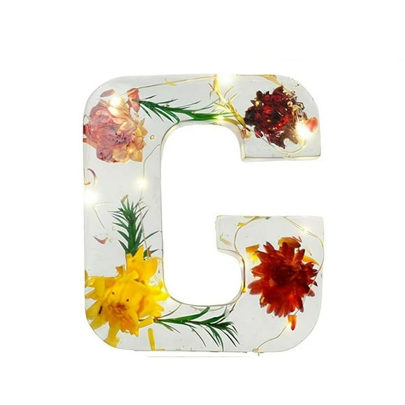Handmade Floral Resin Night Light with LED Light Dried Flowers Alphabet Design for Bedroom Nursery etc