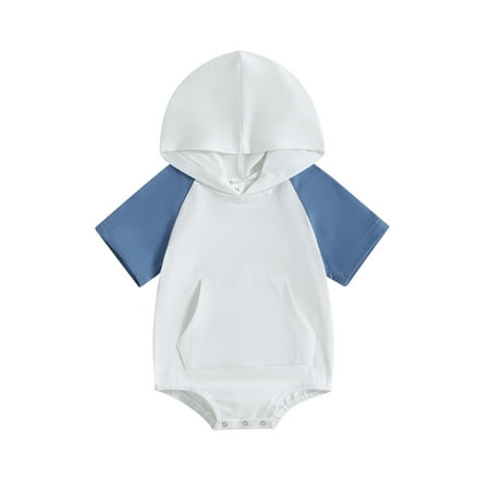 

Infant Baby Girls Boys Summer Romper Short Sleeve Hooded Contrast Color Bodysuit