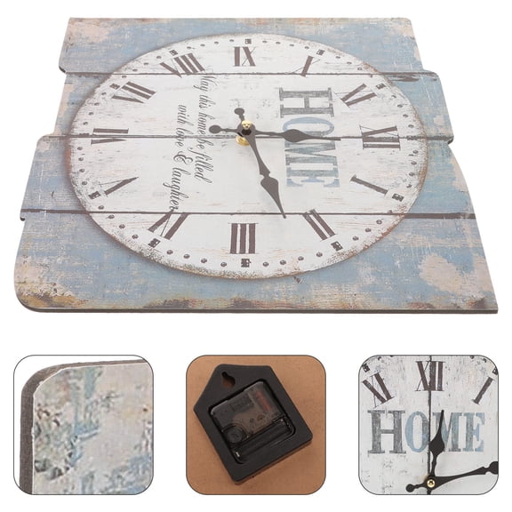 UNOMOR Wall Clock Vintage Style Square Wood Time Display for Living Room Decor 1Pack