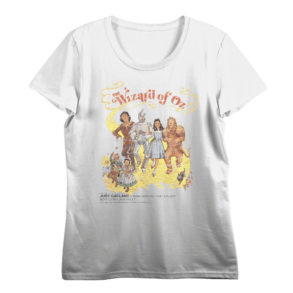 Wizard Of Oz Yellow Brick Road Vintage Shot Women's Vivid White Crew Neck Short Sleeve Crop Tee-Medium