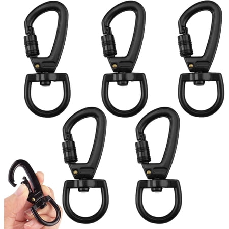 5 Pcs Dog Lead Hook Sturdy D Ring Heavy Duty Alloy Dog Lead Clips with 360° Swivel Snap Hooks for Hiking Camping ＆ Pet Leashes Black