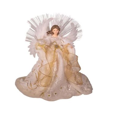 Kurt Adler Fiber-Optic Gold and White Angel Treetop, 16"
