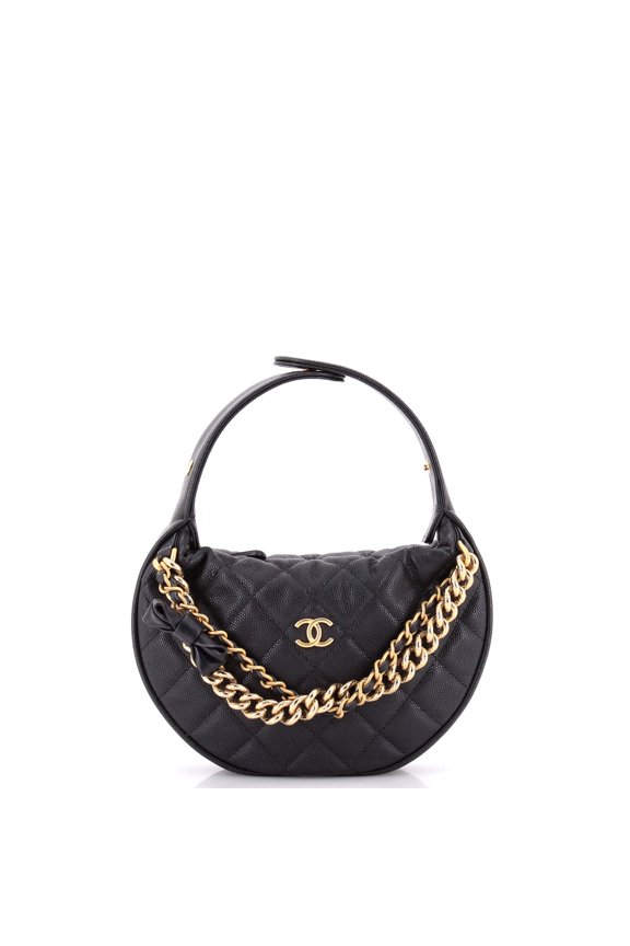 Pre-Owned Double Chain Bow Hobo Pouch Quilted Caviar Mini By Rebag