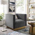 thumbnail image 2 of Modern Contemporary Urban Living Room Lounge Club Lobby Tufted Armchair Accent Chair, Velvet Fabric Metal Steel, Grey Gray, 2 of 5