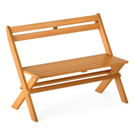 Biotree 2 Person Acacia Wood Patio Garden Bench with 800 lb Capacity Folding Outdoor Bench Seat for Backyard Deck and Porch, Natural