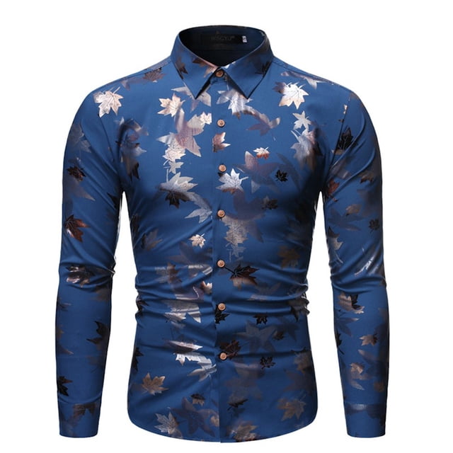 POINTERTECK Chemises de Fête à Manches Longues pour Hommes, Coupe Régulière, Imprimé Bronzé, Boutons