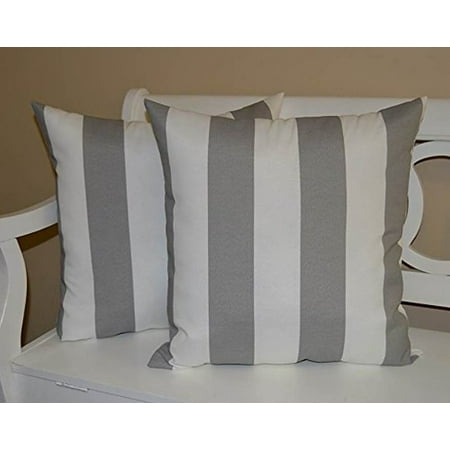 Set Of 2 In Outdoor Throw Pillows Gray Grey White Stripe 20