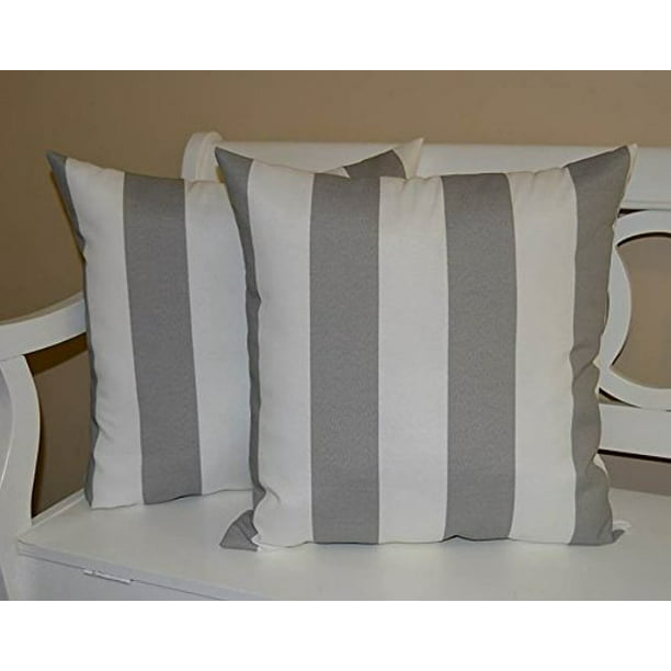 White Stripe, Grey Outdoor Pillows