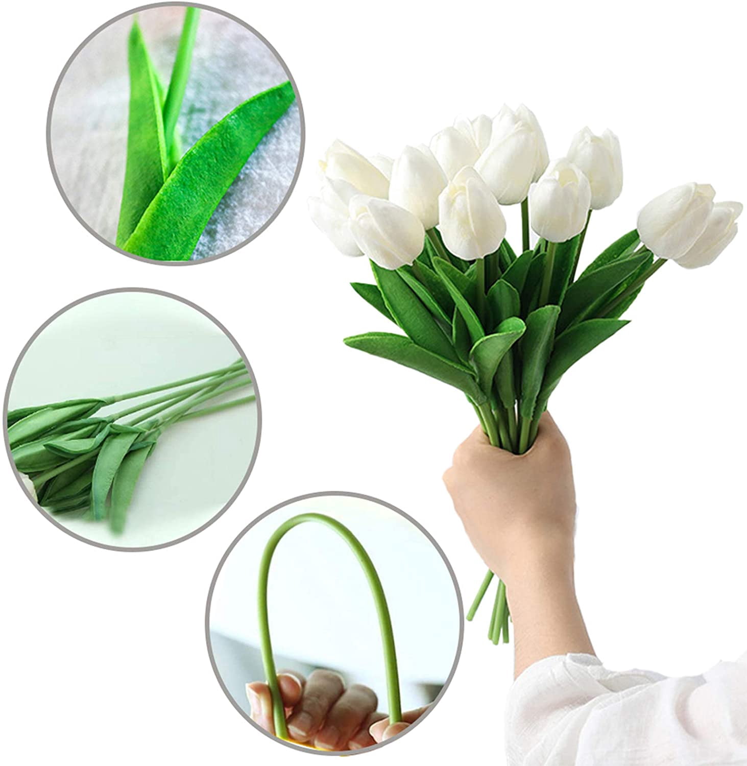 Artificial Flowers 10pcs Bouquet 14" Tall Real Touch Tulips, Pink PU Fake Tulips Flowers for Arrangement Wedding Party or Easter Spring Home Centerpiece Dining Room Office Table Decoration