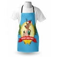 thumbnail image 4 of Christmas Apron, Funny Reindeer Character Pine Trees with Merry Christmas Typography, Unisex Kitchen Bib with Adjustable Neck for Cooking Gardening, Adult Size, Sky Blue and Multicolor, by Ambesonne, 4 of 4