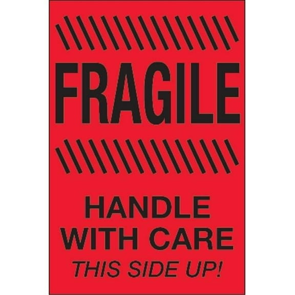 4 x 6 in. - Fragile - Handle with Care Fluorescent Red Labels - Roll of 500