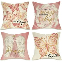 Butterfly Spring Summer Decorative Throw Pillow Covers 18 x 18 Set of 4, Peace Angel Feather Wings Pink Porch Patio Outdoor Pillowcase, Hope Faith Easter Seasonal Cushion Case Home Decor