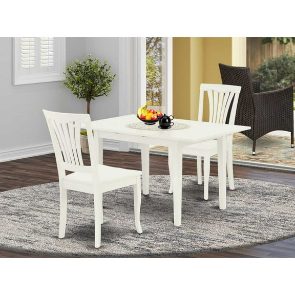 East West Furniture Norfolk 3-piece Wood Dining Set with Slatted Back in White