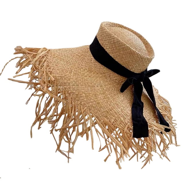 Sombrero de rafia de gran tamaño con circunferencia de 56-58 cm, para playa, vacaciones, protector solar, paja