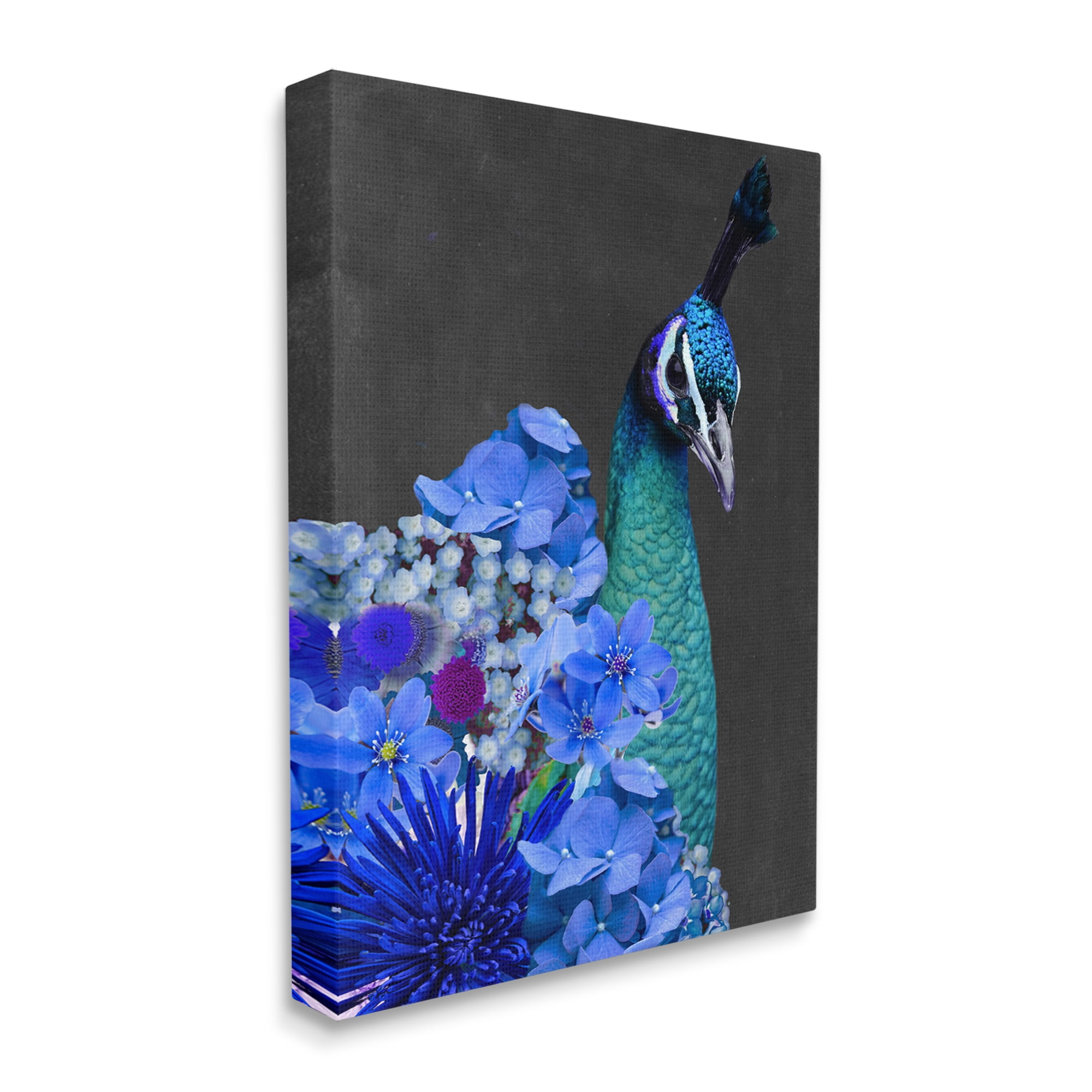 Stupell Industries Peacock with Blue Flowers Animals & Insects Painting Gallery Wrapped Canvas Art Print Wall Art, 24 x 30