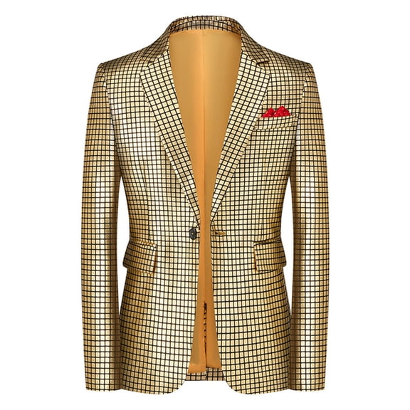 Ceisia Men's Slim Fit Casual Suit Jacket Colorblock Single Breasted Lapel Collar Long Sleeve Blazer Middle-Aged Business Top Gold M Gifts