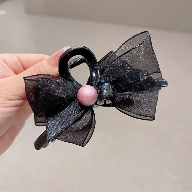 Elegante horquilla de alta gama con forma de tiburón y pinza para el pelo de plumas negras grandes para mujer