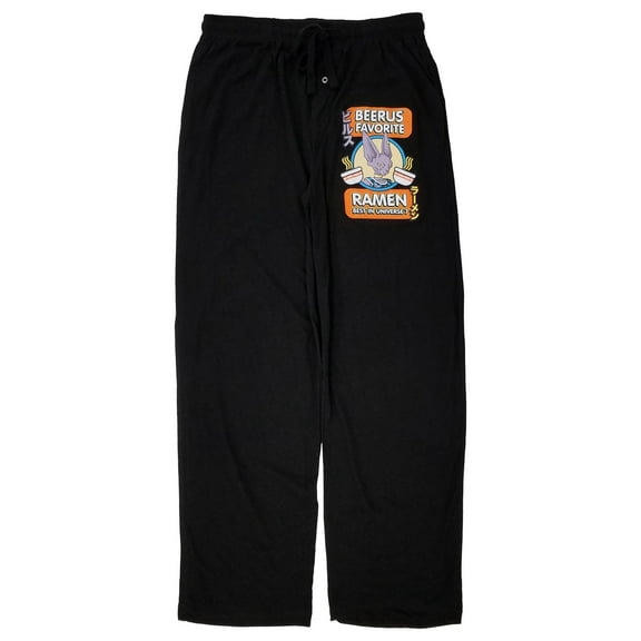Dragon Ball Super Mens Black Beerus Favorite Ramen Sleep Pants Pajama Bottoms L