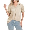 thumbnail image 2 of YHAJDS Short Sleeve Shirt for Women Solid Color Chiffon V Neck Loose Plus Size Spring Blouse, 2 of 5