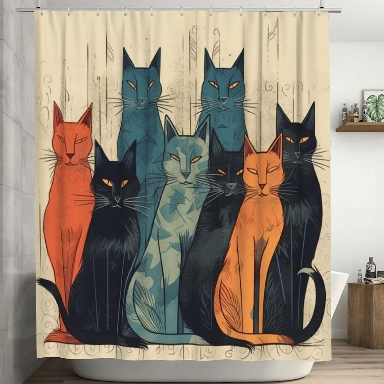 SPXUBZ Abstract Cats Shower Curtain for Bathroom, Hippie Boho Shower