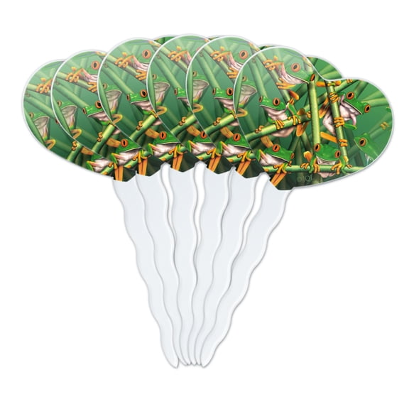 Red Eye Tree Frog Grouping Tropical Rainforest Heart Love Cupcake Picks Toppers Decoration Set of 6