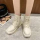 thumbnail image 3 of Botas de nieve gruesas de felpa para mujer, nuevas y cálidas botas de nieve de piel sintética para mujer, zapatos planos de algodón con cordones negros para invierno, 3 of 5