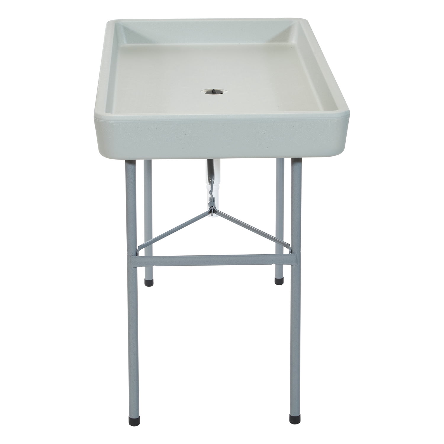 Folding Beverage Ice Cooler Table in Resin with Sateen removable skirt