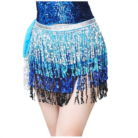 IUJSOY Women's Sequin Tassel Scarf Skirt Belly Dance Rave Nightclub Party Wrap Fringe Skirts