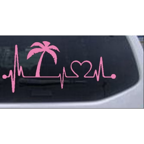 Palm Tree Beach Heartbeat Lifeline Vacation Car or Truck Window Decal Sticker