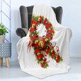 thumbnail image 4 of Christmas Alphabet Soft Flannel Fleece Blanket, R Letter for Winter Ornamented with Red Ribbons and Baubles, Cozy Plush for Indoor and Outdoor Use, 50" x 60", Pearl and Olive Green, by Ambesonne, 4 of 5