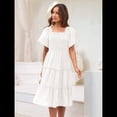 thumbnail image 4 of Vestido Midi Informal de Verano para Mujer, con Mangas Abullonadas, Cuello Cuadrado y Fruncido M, 4 of 9