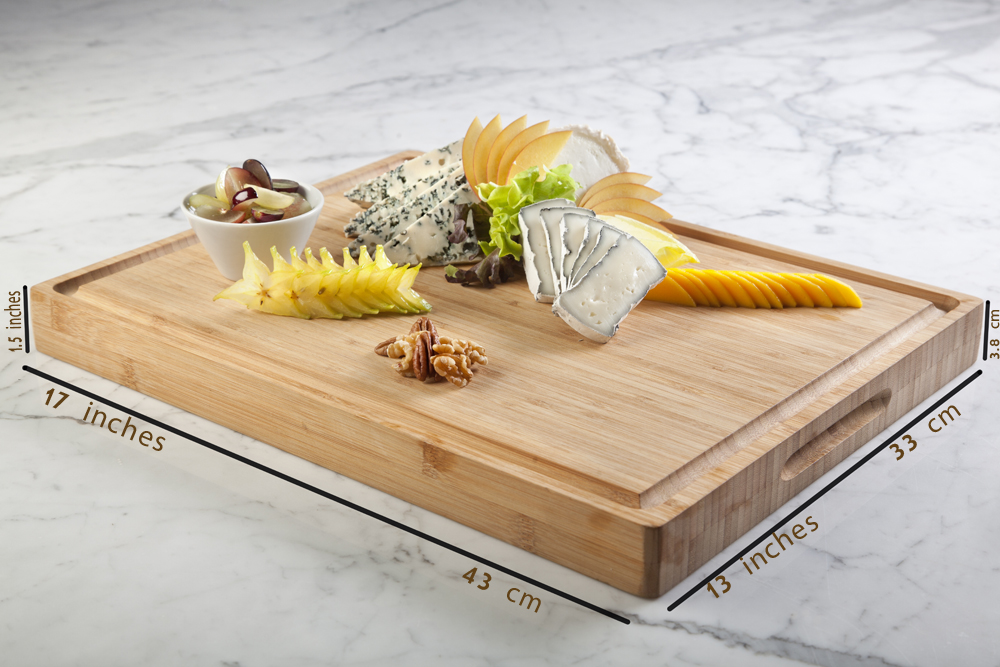 SoulFino Bamboo Butcher Block - 17" x 13" x 1.5" Premium Cutting Board