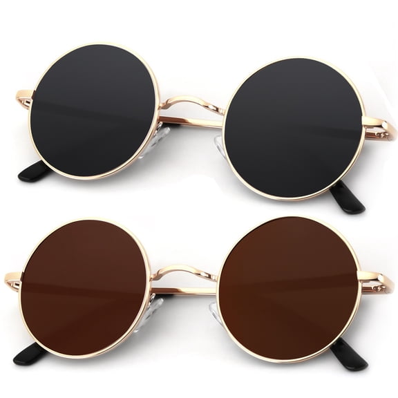 KALIYADI Polarized Round Sunglasses for Women Men Retro Metal Hippie Sun Glasses Circle Style