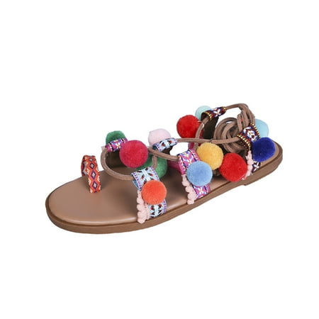 

EQWLJWE Sandals Women 2022 Casual Summer Shoes Fashion Women Sandals Wear Lazy Summer Flats Casual Sandals Bandage Shoes Deals Clearance