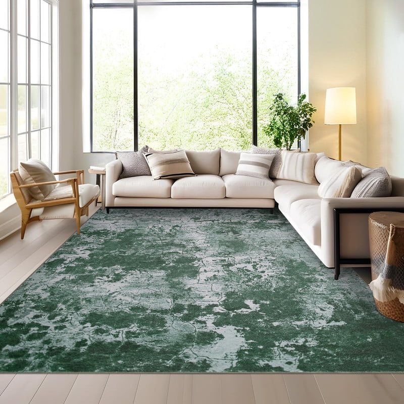 Living Room Area Rugs 6x9 Washable Modern Abstract Large Soft Indoor Rug Neutral Modern Low Pile Carpet for Bedroom Dining Room Apartment Green