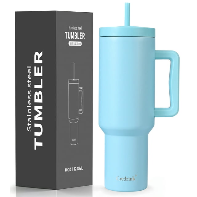 Credrink 40oz Rosa Acero Inoxidable Aislado Tumbler con Pajita Plegable y Asa, a Prueba de Fugas, Regalo de Navidad