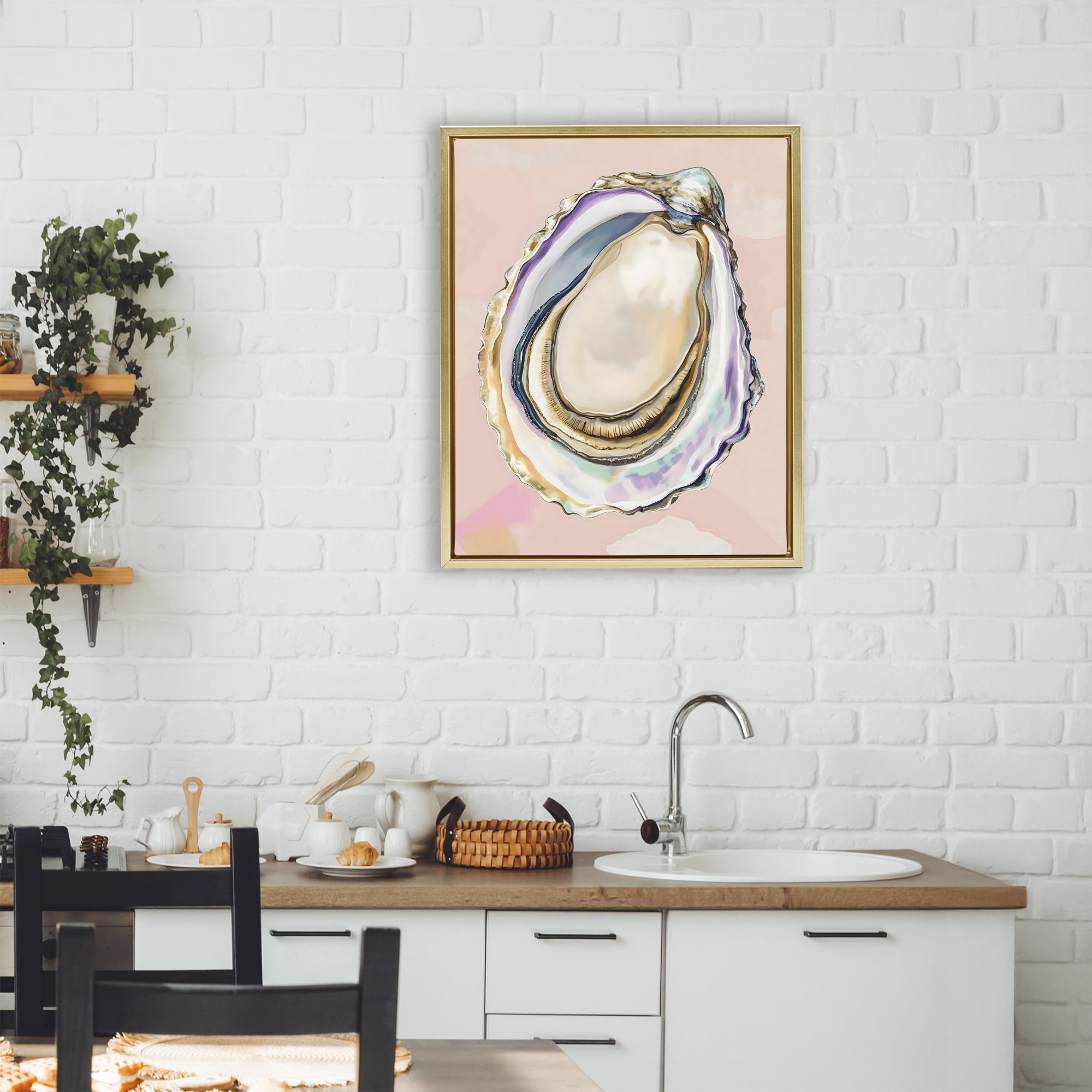 Stupell Industries Pink Oyster Shell Elegance Gold Framed Floater Canvas Wall Art, design by The Prints Vibe