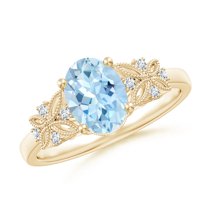 ANGARA Natural Vintage Style Oval 1 ct Aquamarine Ring with Diamonds in 14K Yellow Gold for Women (Size-8x6mm) | March Birthstone, Anniversary, Jewelry Gift for Women | Natural Aquamarine Ring