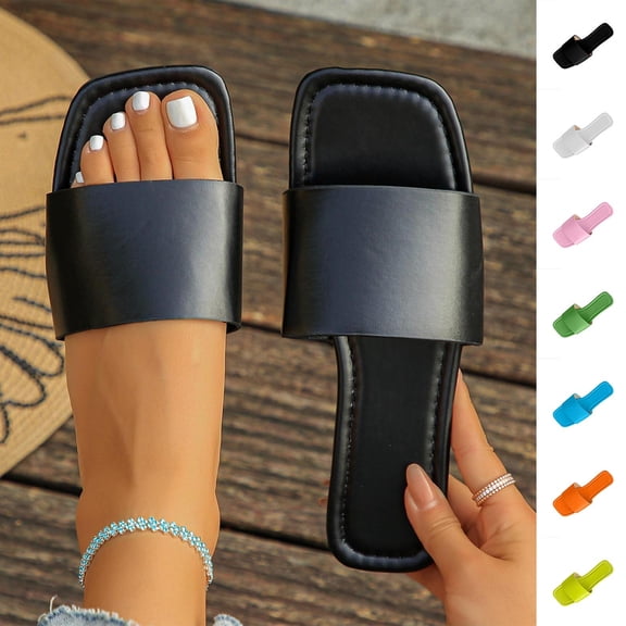 Miluxas Women's Square Toe Slide Sandals, Open Toe One-Strap Flat Slippers, Slip-On Summer Shoes for Casual, Beach, Vacation & Everyday Wear Yellow 10(44)