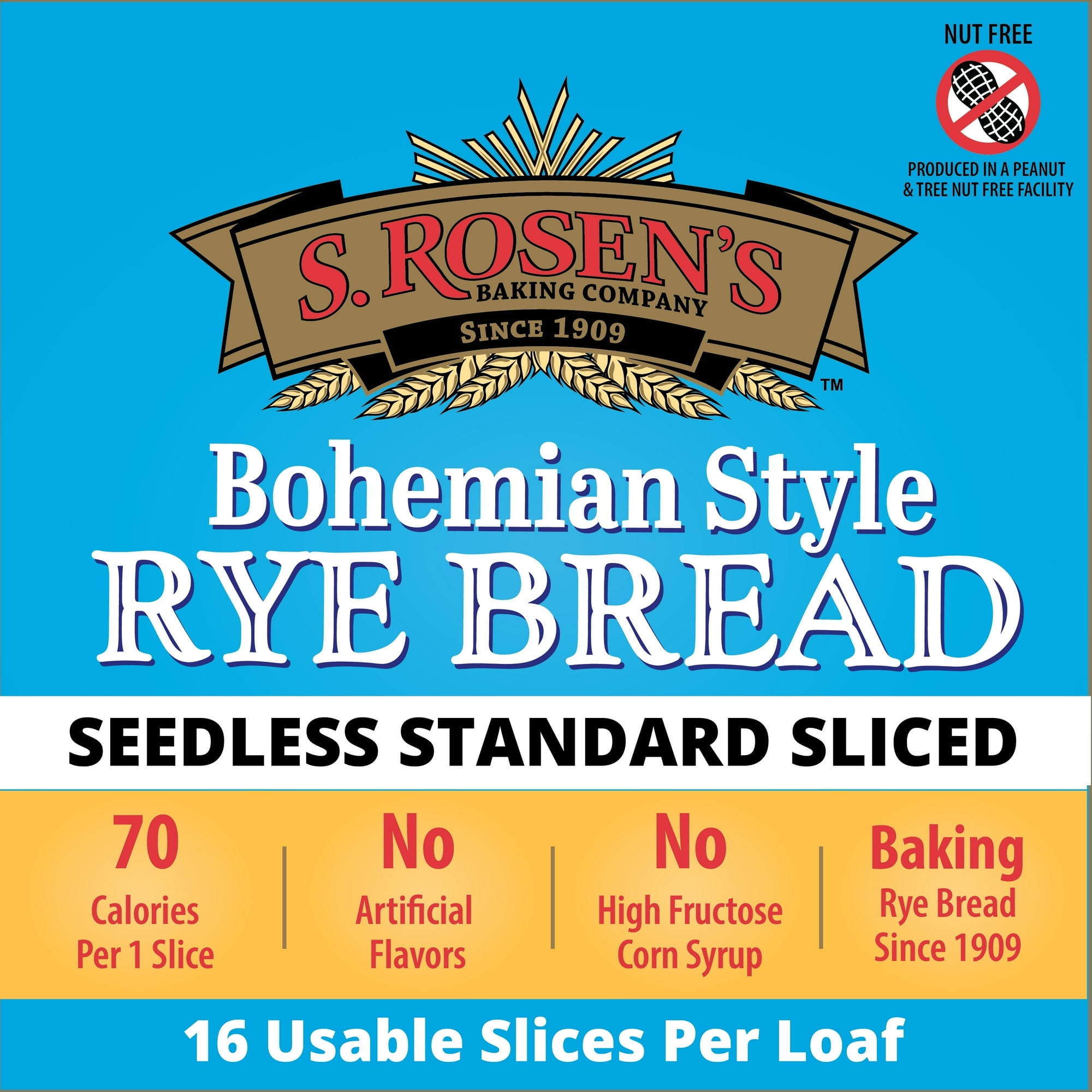 S. Rosen's Regular Cut Plain Rye Bread, 16 oz.