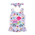 thumbnail image 1 of Gureui Toddler Infant Baby Girls Swimwear Romper, Casual Cartoon Printed Sleeveless Ruffled Beachwear Bodysuit, 1 of 8