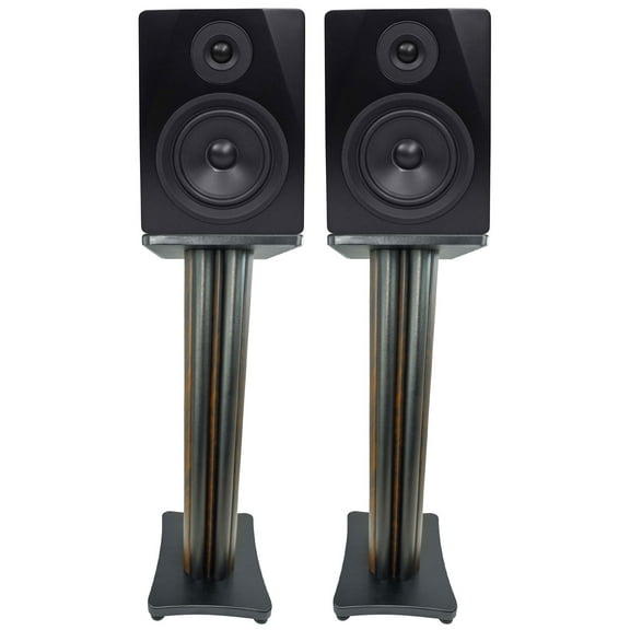 2 Rockville APM5B 5.25" USB Studio Monitor Speakers 28" Dark Wood Premium Stands