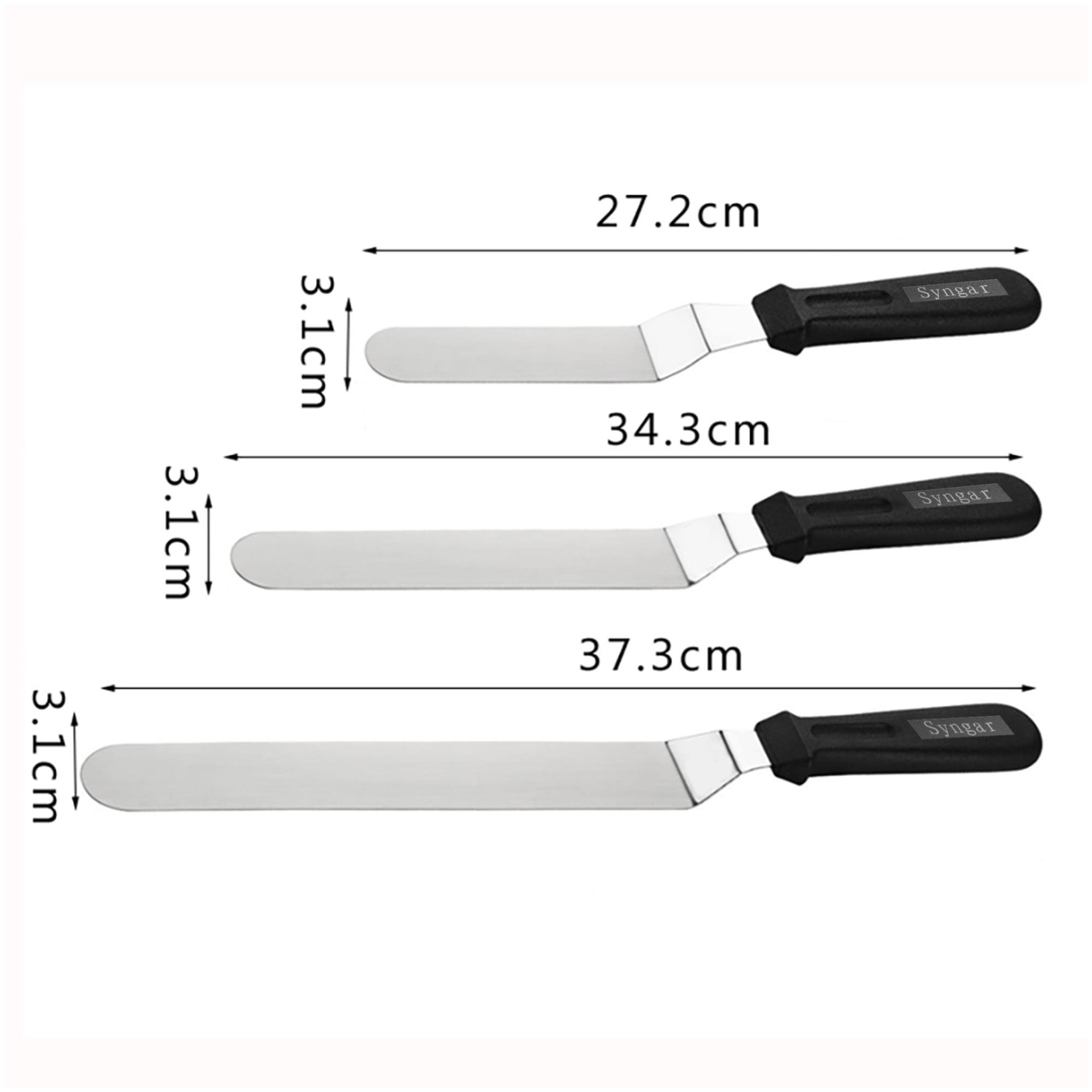 Icing Spatula Metal Stainless Steel for Kitchen Cake Baking Decorating,Sorxine Angled Icing Spatula Set of 3 with 6, 8, 10 Blade (Black)
