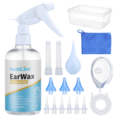 Ear Wax Removal Tool Kit, Reusable Ear Wax Remover Complete Easy Safe Ear Cleaner Tool Effective Home Ear Wash Bottle System Tool Kit for Kids Adults Elders