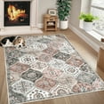 thumbnail image 2 of HOMERRY Indoor Washable 4' x 6' Area Rug Moroccan Trellis Floral Rug for Living Room Non-Slip Floor Carpet for Bedroom, Pink/Gray, 2 of 5